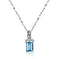 Sterling Silver Natural Blue Topaz Moissanite Necklace Pendant, 1 Carat, Geometric Emerald Cut-0-3