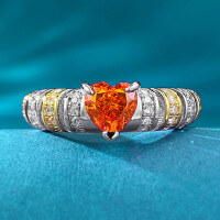 wholesale S925 silver 6*6mm heart-shaped Fanta stone ring with radiant ice flower cut, available for dropshipping, from Mujing Jewelry's live broadcast collection-R863 Fanta Orange>6