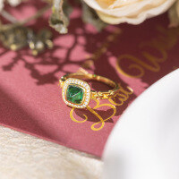 wholesale S925 silver plated with 18k gold, 6*6mm Italian retro cultured emerald sugar loaf ring for women, same as Xiaohongshui style-Sugar Tower 6*6mm US Size 6