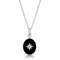 wholesale S925 Sterling Silver Plated White Gold, Korean Style Minimalist Geometric Black Onyx Pendant with Synthetic Opal Collarbone Chain for Women-0-5