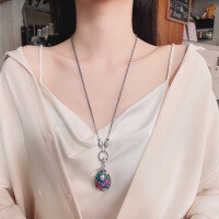 wholesale S990 Sterling Silver Retro Enamel Double-Sided Asymmetric Filigree Koi Fish Lotus DIY Pendant Charm-116PM/single pendant about 15.4g