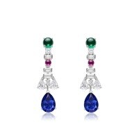 wholesale 925 Silver Gold-Plated Earrings with High-Carbon Diamond Royal Blue Teardrop Art Deco Geometric Exquisite Jewelry for Women-Cultured Spinel>925 Silver