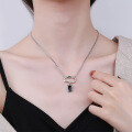 wholesale S925 Sterling Silver Korean Dongdaemun Creative Green Zircon Epoxy Square Pendant Necklace for Women-0-2