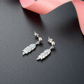wholesale S925 Sterling Silver Korean-style New Foreign Trade Diamond-inlaid Earrings, Fresh and Popular Feather Drop Earrings-0-0