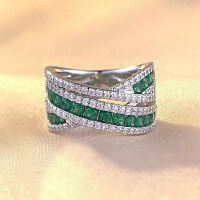 wholesale S925 Sterling Silver New Emerald Row Love Intertwined Ring Cross-Border European and American Style Simple Women's-R622 Emerald No. 7