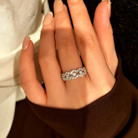 Rhodium-Plated S925 Silver Moissanite Lace Eternity Ring for Women-White gold moissanite ring  US size 5
