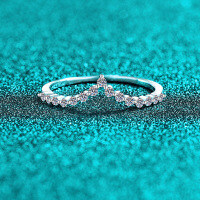 S925 Sterling Silver Full Moissanite Women's Ring, Fine V-Row, Minimalist Daily Wear-22.5 points, all of Mozambique  No. 15
