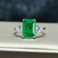 wholesale Metal material placed at the beginning: Metal, Green Simulated Gemstone Ring with Emerald Cut 5ct 12*8, Niche Design Square Sugar Diamond Ring for Women-Yellow 12*8; C47 【R-0878】 No. 6