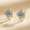 S925 Silver Four-Leaf Clover Stud Earrings with Moissanite, Hypoallergenic-0-5