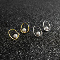 wholesale S925 sterling silver EA256 Korean-style earrings with hollow irregular geometric circle pearl earrings for women-0-1