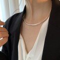 wholesale S925 Sterling Silver Minimalist Seamless Tube Necklace for Women, Summer Fashion Hollow Curved Semi-Circle Choker-0-3