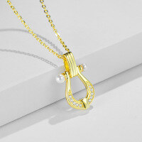 wholesale S925 Sterling Silver New Horseshoe Series Shell Pearl Necklace for Women, Versatile High-End Pendant Collarbone Chain Wholesale-14K gold 925 silver