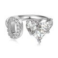 wholesale S925 Sterling Silver European and American Cross-Border Women's Ring with Personalized Letters, Heart, Zircon Inlaid, Adjustable Opening Silver Jewelry for Women-0-18