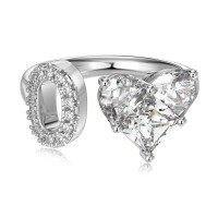 wholesale S925 Sterling Silver European and American Cross-Border Women's Ring with Personalized Letters, Heart, Zircon Inlaid, Adjustable Opening Silver Jewelry for Women-Platinum DY121163-SW-WH(O) Adjustable opening
