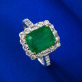 wholesale S925 Silver New Style Simulated Emerald 2 Carat Group Setting Full Diamond Ring for Women 7*9 Cross-Border-0-2