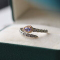 wholesale S925 Sterling Silver Tanzanite Zircon Ring, Small Niche Flash Diamond Spirit Snake Temperament Versatile Index Finger Ring, Minimalist Style Serpentine Ring-0-0