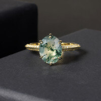 wholesale 925 Sterling Silver Plated with 18k Gold, Small Unique Square Oval Gemstone Ring, Natural Moss Agate Ring-Natural Water Grass Agate Ring 5 US Size 10