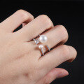 wholesale S925 Sterling Silver Natural Freshwater Pearl Adjustable Open Ring for Women, Fashionable and Elegant Gemstone Ring-0-3