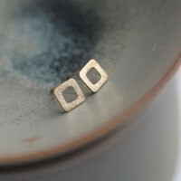 wholesale 9K Gold Matte Hollow-Out Square Chic Geometric Goddess Mini Stud Earrings-9K per price