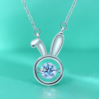 wholesale S925 Sterling Silver Moissanite Moon Bunny Necklace for Women, Twelve Zodiac Pendant Set Wholesale, Blessing-50-point (zircon) necklace