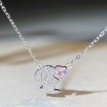 wholesale S925 Sterling Silver Rabbit Necklace for Women, Chinese Zodiac Birth Year Chain, Minimalist Pink Heart Zircon Collarbone Chain Wholesale-0-1