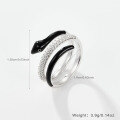 wholesale S925 silver cross-border sourced snake ring with zircon inlay and oil drip design, available in black and white, perfect for Halloween outfits and gifting-0-7