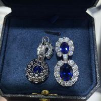 Gold-Plated 9x11 Oval Ruby French Palace-Style Earrings-Cultured sapphire earrings 9*11 (5 carats)  S925 silver plated with gold