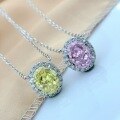 wholesale S925 sterling silver high-end ice-cut oval diamond pendant with a luxurious and romantic yellow-pink necklace, factory direct-0-2