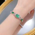 wholesale S925 Sterling Silver New Simulated Emerald 8*10 Bracelet for Women, Elegant High-End European and American Style Bracelet-0-3