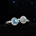 Sterling Silver Natural Blue Topaz Moissanite Ring One Carat Oval Twist Setting-0-2