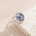 wholesale S925 Sterling Silver Light Luxury High-End 37 Carat Gemstone Ring, Cultivated Sapphire Ring for Women-0-2