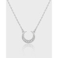 wholesale S925 Sterling Silver Korean Version Small Niche Personality Temperament Ins High-End Sense Inlaid Diamond Upside-Down Moon Design Pendant Necklace for Women-0-0