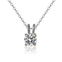 wholesale 925 Sterling Silver Moissanite Four-Prong Necklace Women's Collarbone Chain Ins Minimalist Style Simple Niche Design-1 carat (zircon) necklace>925 silver