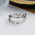 wholesale S925 Sterling Silver Korean-style Personalized Double-layer Chain Ring Ins Trendy Niche Design Minimalist Style Index Finger Ring for Women-0-1