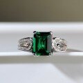 wholesale 925 Silver Pure Emerald Cut Ring for Women, Half Shank Jiangsu Pagoda Cut Luxury Setting, Cross-Border Live Streaming Hot-Style Wholesale-0-0