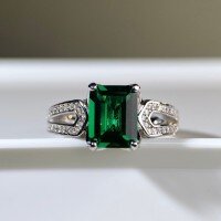 wholesale 925 Silver Pure Emerald Cut Ring for Women, Half Shank Jiangsu Pagoda Cut Luxury Setting, Cross-Border Live Streaming Hot-Style Wholesale-Emerald-CBJZ438>7