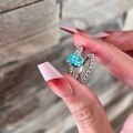 wholesale S925 Sterling Silver Vintage Style Paraiba Neon Blue Sapphire and Diamond Ring, Small and Luxurious, High-End, Girly Heart Ring-0-1
