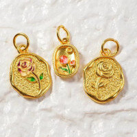 wholesale [] S925 Sterling Silver Gold Plated Enamel Rose Pendant for Beading Necklace DIY Accessories-A small one
