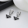 wholesale S925 sterling silver diamond grid ear studs with triangle letter black resin drop versatile ins-style elegant earrings-0-0
