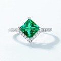 wholesale S925 Sterling Silver New European and American Light Luxury Cultivated Emerald Ring for Women, Set with Colored Gemstones, Wholesale from Manufacturers-0-1