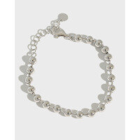 wholesale S925 Sterling Silver ST162 Korean Style Geometric Bead Bracelet for Women, Minimalist Versatile Lucky Charm Beaded Chain Accessory-2MM 925 silver