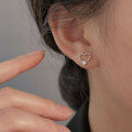 wholesale 999 Silver Hollow Heart Stud Earrings for Women, Simple and Elegant, Light Luxury Ear Bone Piercing, Korean Style Fashion Jewelry-0-0