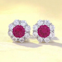 wholesale S925 silver new small and delicate 50-point versatile flower bud earrings elegant and fashionable ear studs-E348 Red Diamond>925 Silver