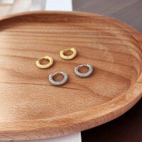 wholesale S925 Sterling Silver Japanese Korean Light Luxury Geometric Hoop Earrings with Micro Zirconia Design, Personalized Minimalist Cold Style Wholesale-DY110139-SG-WH 925 silver