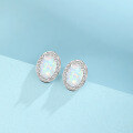 wholesale 925 Sterling Silver Opal Stud Earrings for Women, European and American Cross-Border Autumn and Winter Luxury High-End Oval Opal Earrings-0-0
