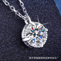 S925 Sterling Silver Cross-Border Moissanite Necklace, Four-Prong Bead Setting-0-0
