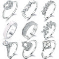 wholesale S925 Sterling Silver Single Row Butterfly Ring with Full CZ Stones, Heart Shape, Luxury and High-End Feel-0-0