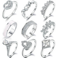 wholesale S925 Sterling Silver Single Row Butterfly Ring with Full CZ Stones, Heart Shape, Luxury and High-End Feel-TL-566 US size 7#