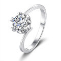 S925 Silver Moissanite Ring, Snowflake Twist Shank, Six-Prong Crown Setting, Factory Dropshipping-0-3