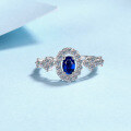 wholesale 925 Sterling Silver Moissanite Ring Women's Sapphire Blue Oval Halo Ring, High-end Icy Style Ins Aesthetic-0-0